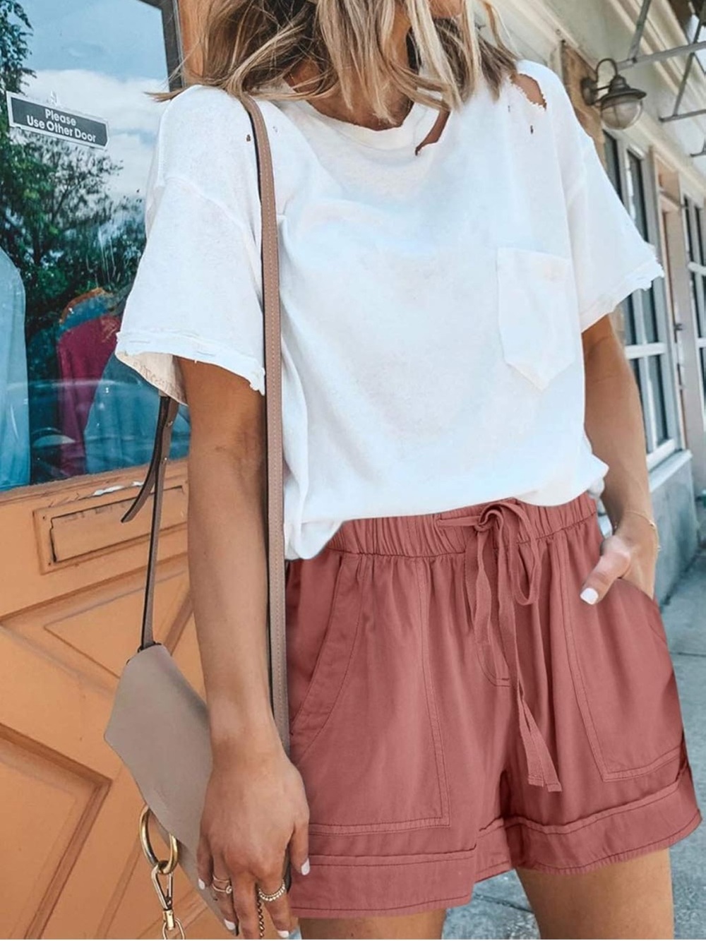 Casual Drawstring Women’s Shorts in Dusty Rose